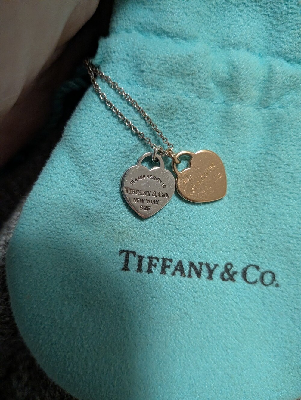 Tiffany & Co. Rose Gold And Silver Double Heart Necklace
